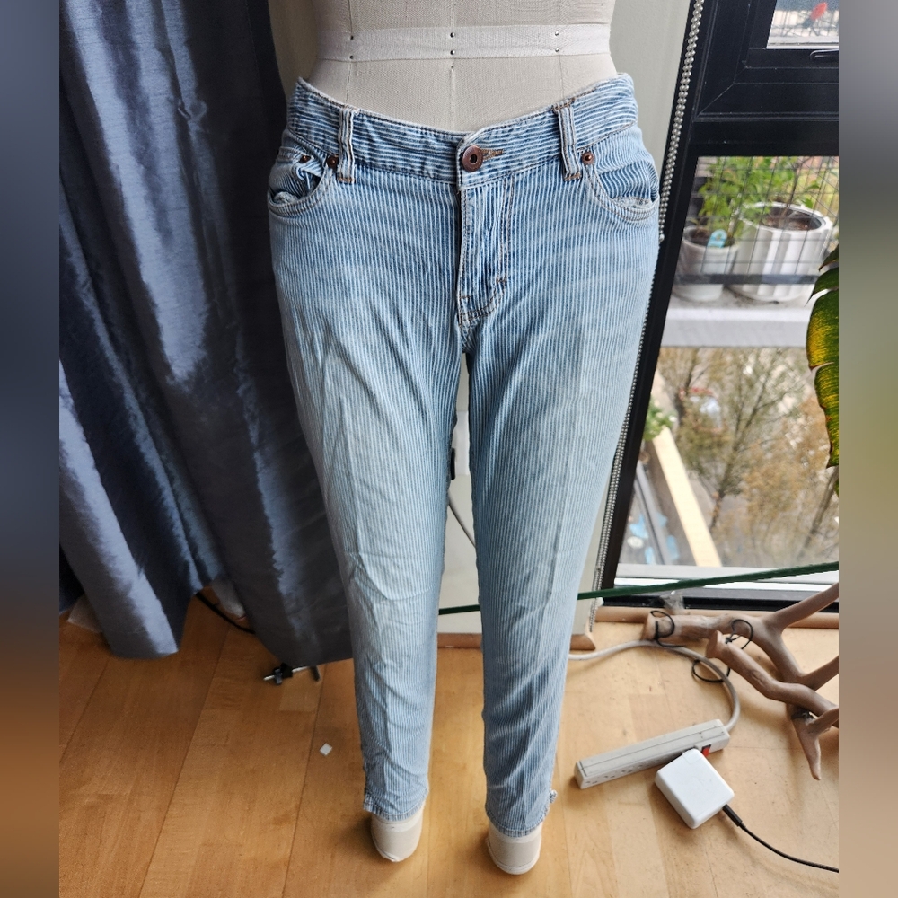 H&M Light Blue Striped Straight Leg Jeans